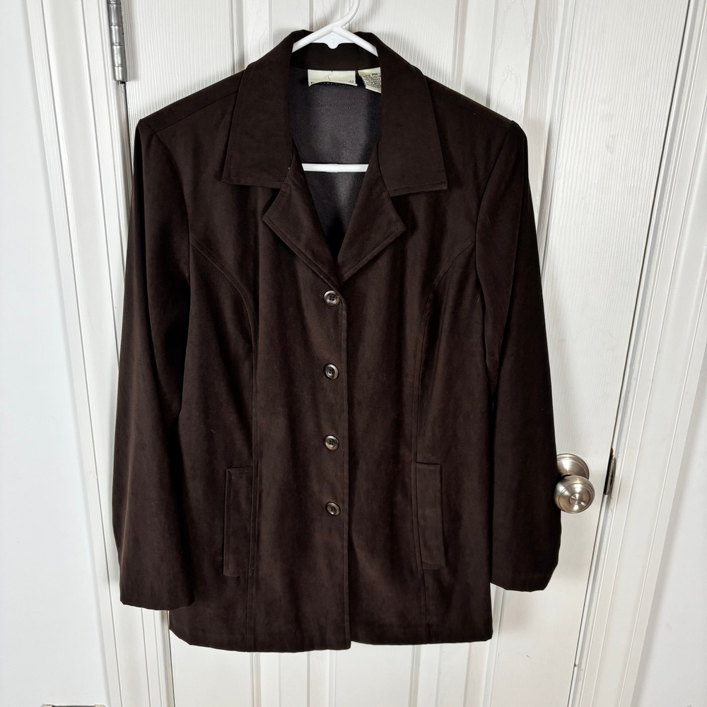 Fashion Bug Brown Faux‎ Suede Stretch Blazer Jacket Petite Medium PM 2168277